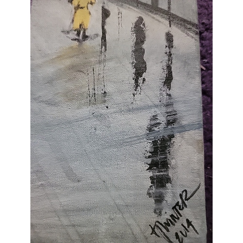 "Paris‎ Rain" Eiffel Tower Canvas Painting – Signed Winter 2014 – Purple Umbre - Picture 2 of 5